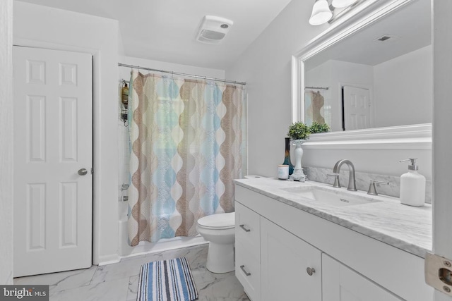  - bathroom with vanity, marble finish flooring, and toilet