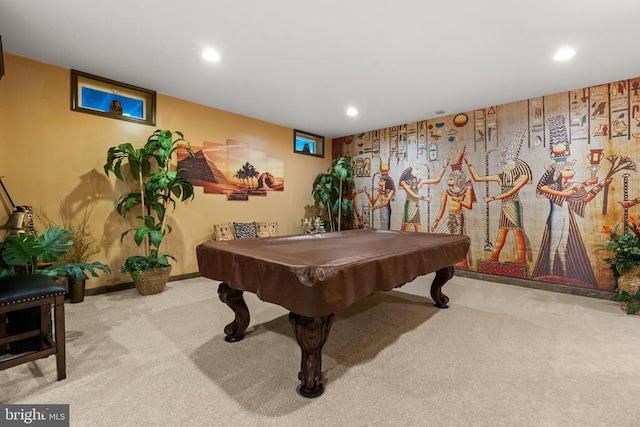  - recreation room with carpet floors, recessed lighting, and pool table
