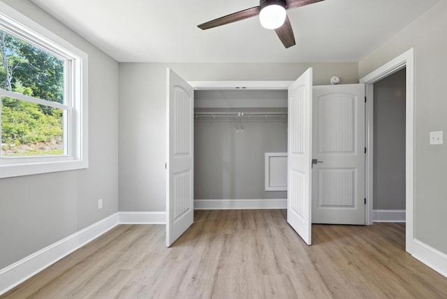 43 Mcilwee Ln, Staunton, VA 24401 - unfurnished bedroom with light wood finished floors, a closet, and a ceiling fan