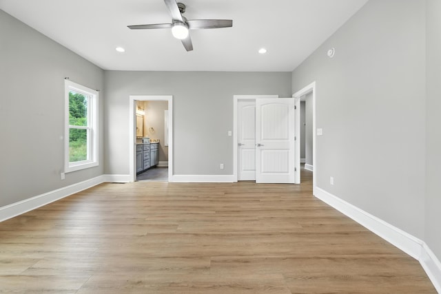 43 Mcilwee Ln, Staunton, VA 24401 - unfurnished bedroom featuring connected bathroom, light wood finished floors, recessed lighting, and ceiling fan