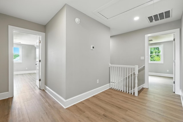 43 Mcilwee Ln, Staunton, VA 24401 - hallway featuring an upstairs landing, attic access, light wood finished floors, and healthy amount of natural light