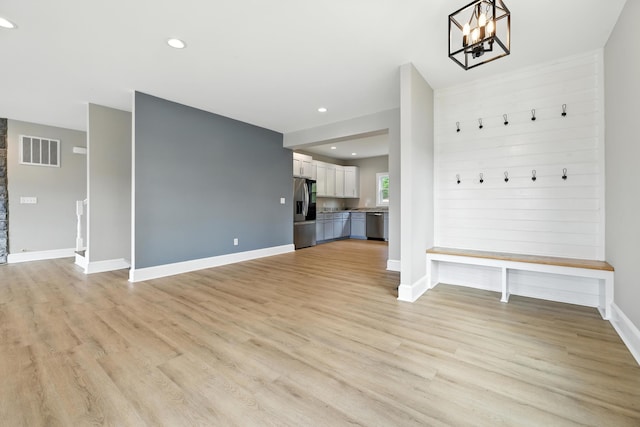 43 Mcilwee Ln, Staunton, VA 24401 - mudroom featuring light wood-style flooring, a chandelier, and recessed lighting