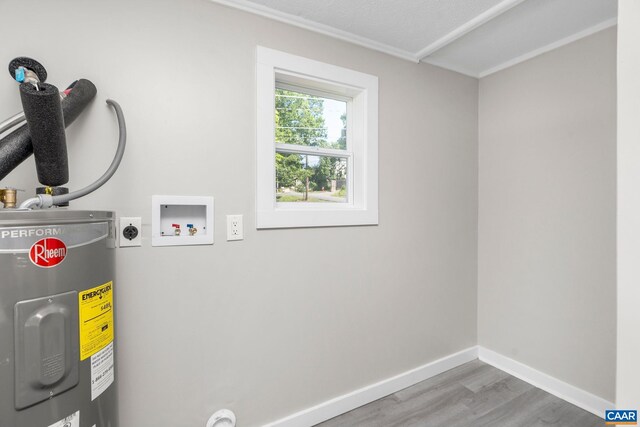 1805 Shenandoah Ave, Waynesboro, VA 22980 - washroom with electric water heater, electric dryer hookup, wood finished floors, and hookup for a washing machine