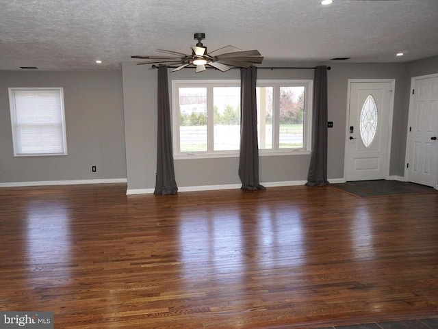 7435 Courthouse Rd, Spotsylvania, VA 22551 - foyer entrance featuring a textured ceiling, ceiling fan, baseboards, dark wood-style flooring, and recessed lighting