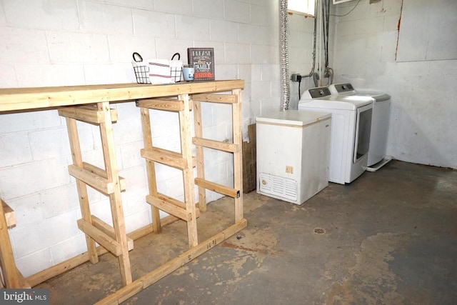 7435 Courthouse Rd, Spotsylvania, VA 22551 - unfinished basement with independent washer and dryer and concrete block wall
