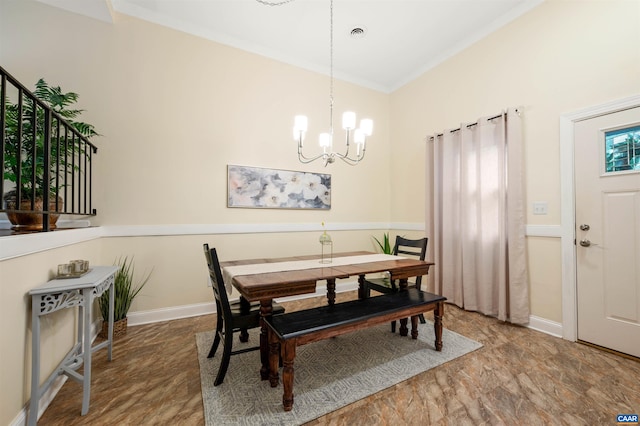 147 Scarborough Pl, Charlottesville, VA 22903 - dining space with a chandelier, ornamental molding, and baseboards