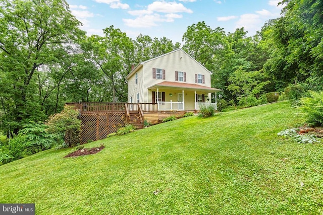 9071 Old Culpeper Rd, Warrenton, VA 20186 - view of front of property featuring a front yard, stairway, and a deck