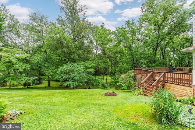 9071 Old Culpeper Rd, Warrenton, VA 20186 - view of green lawn featuring a deck and stairway