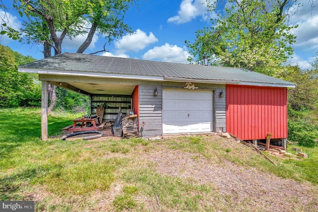 exterior space with a garage