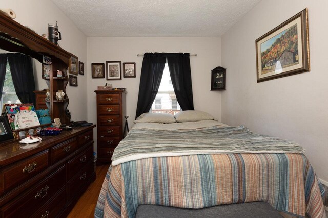 310 Spotswood Ave E, Elkton, VA 22827 - bedroom with multiple windows, dark wood-style floors, and a textured ceiling