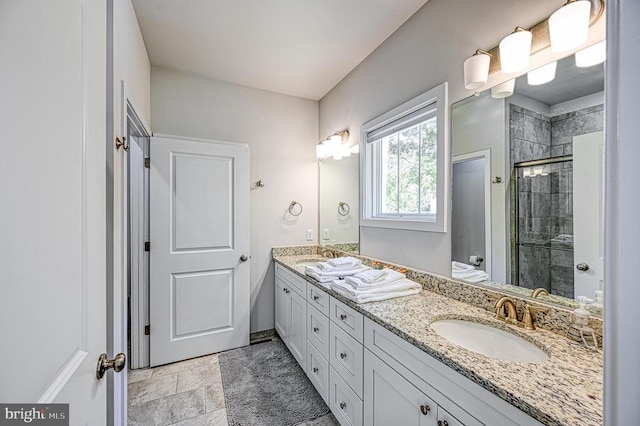5220 Wyndemere Cir, Mineral, VA 23117 - bathroom with double vanity, a shower stall, and stone finish flooring