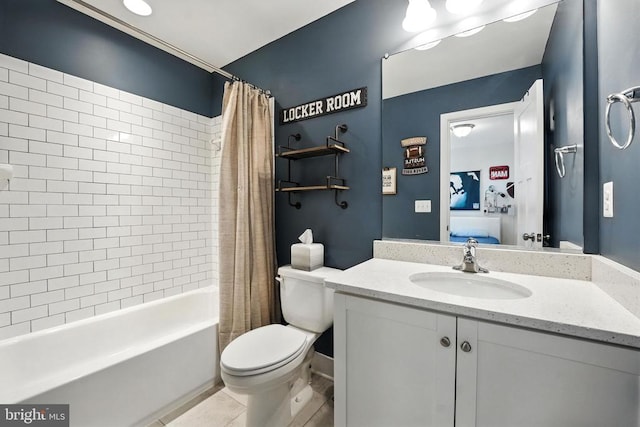 10901 Brandermill Park, Spotsylvania, VA 22551 - bathroom featuring vanity, shower / bath combo with shower curtain, tile patterned floors, and connected bathroom