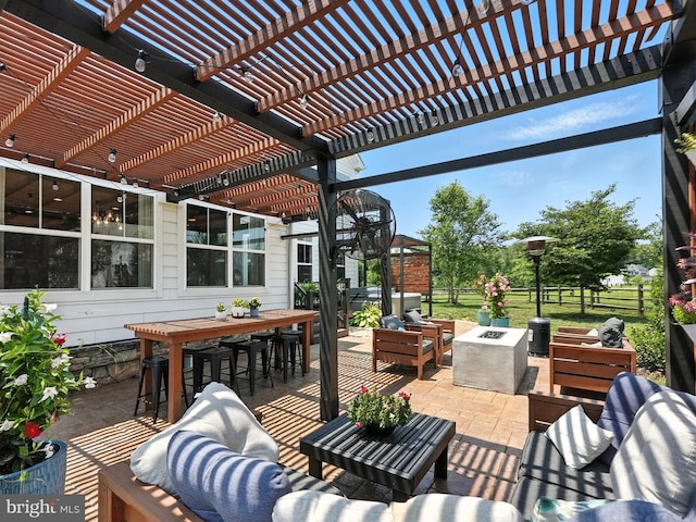 10901 Brandermill Park, Spotsylvania, VA 22551 - view of patio / terrace featuring an outdoor living space with a fire pit, outdoor dining space, and a pergola
