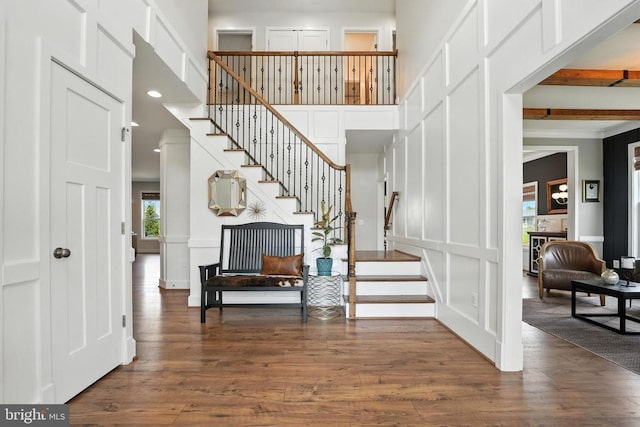 10901 Brandermill Park, Spotsylvania, VA 22551 - staircase with wood finished floors, a high ceiling, recessed lighting, and a decorative wall