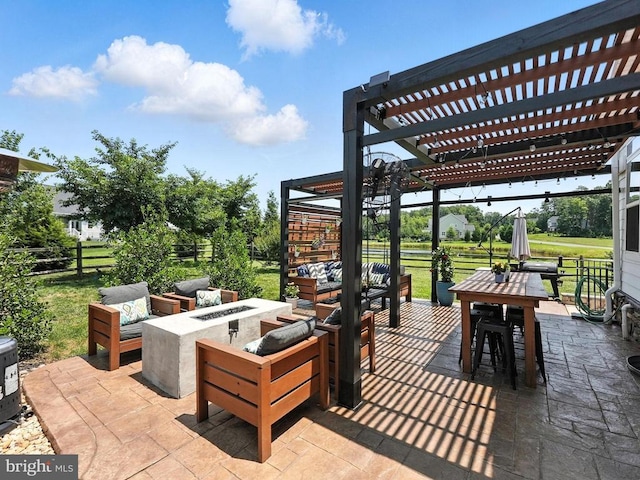 10901 Brandermill Park, Spotsylvania, VA 22551 - view of patio featuring an outdoor living space with a fire pit, outdoor dining area, and a pergola