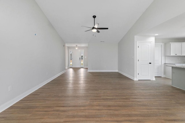 LOT155 Langley Dr, Waynesboro, VA 22980 - unfurnished living room featuring ceiling fan, lofted ceiling, baseboards, and dark wood finished floors