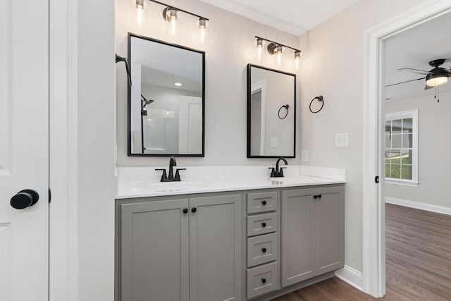 LOT155 Langley Dr, Waynesboro, VA 22980 - full bath featuring double vanity, wood finished floors, a ceiling fan, baseboards, and a shower