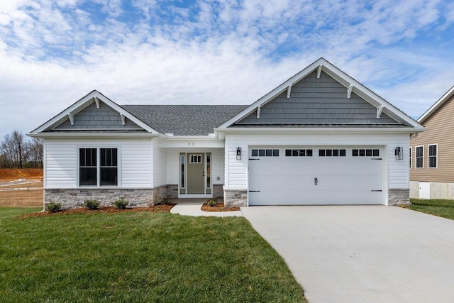 LOT155 Langley Dr, Waynesboro, VA 22980 - craftsman inspired home with stone siding, concrete driveway, a front lawn, and a garage