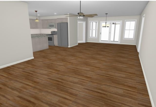 LOT155 Langley Dr, Waynesboro, VA 22980 - unfurnished living room featuring baseboards, dark wood-type flooring, a ceiling fan, and recessed lighting