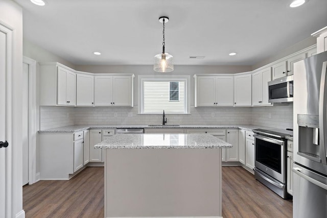 LOT155 Langley Dr, Waynesboro, VA 22980 - kitchen featuring stainless steel appliances, a sink, dark wood-style floors, white cabinets, and recessed lighting
