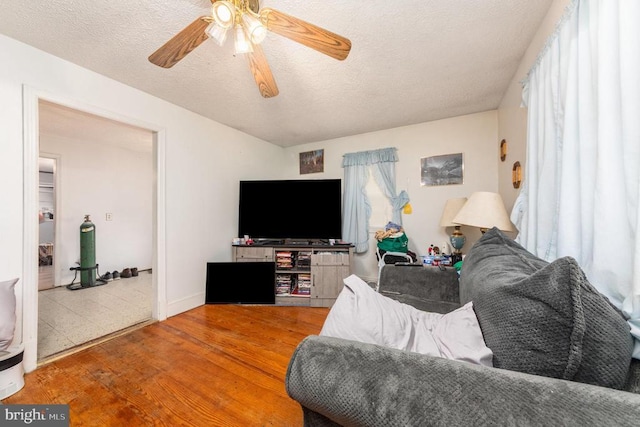 234 Landon Ln, Orange, VA 22960 - living room with wood finished floors, a textured ceiling, and ceiling fan