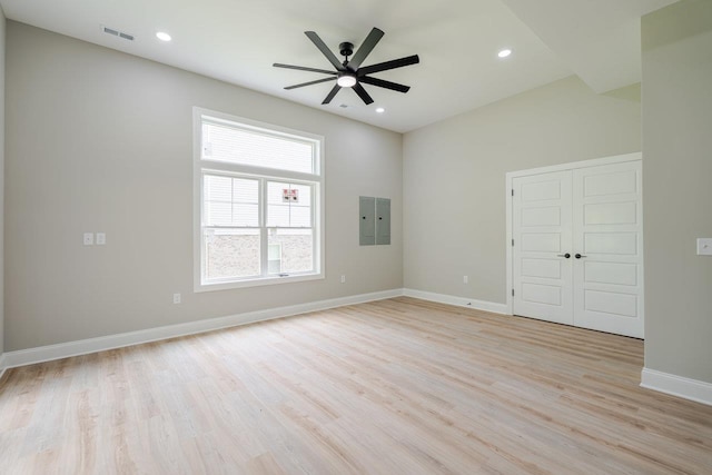 4125 Romney Ct, Rockingham, VA 22802 - unfurnished room with ceiling fan, light wood-style flooring, recessed lighting, and electric panel