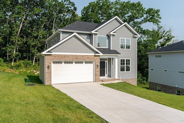 4125 Romney Ct, Rockingham, VA 22802 - view of front of house featuring driveway, brick siding, a front lawn, and an attached garage