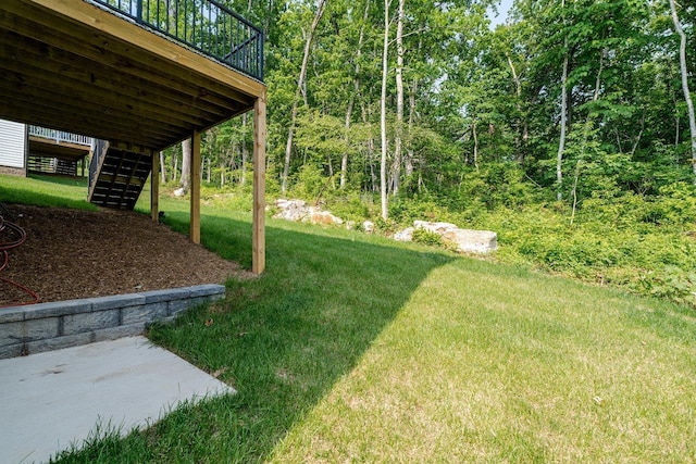4125 Romney Ct, Rockingham, VA 22802 - view of grassy yard featuring stairs and a wooden deck