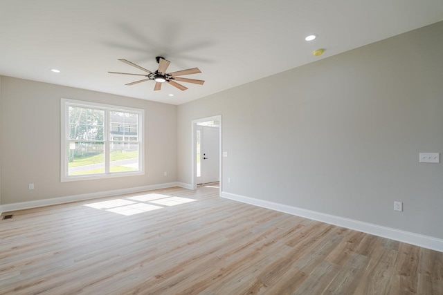 4125 Romney Ct, Rockingham, VA 22802 - empty room with light wood-type flooring, ceiling fan, recessed lighting, and a smoke detector