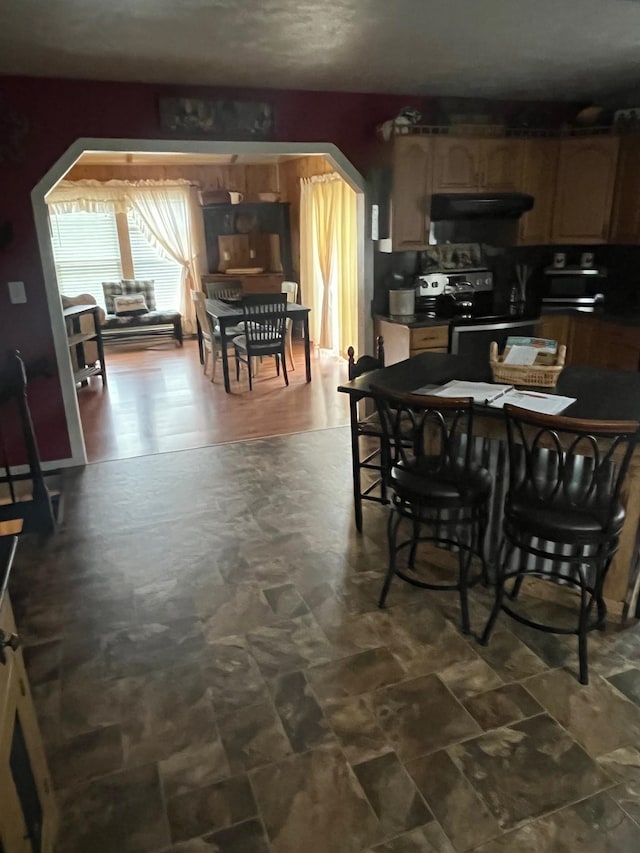 290 Shenandoah River Rd, Shenandoah, VA 22849 - dining room featuring arched walkways and stone finish flooring
