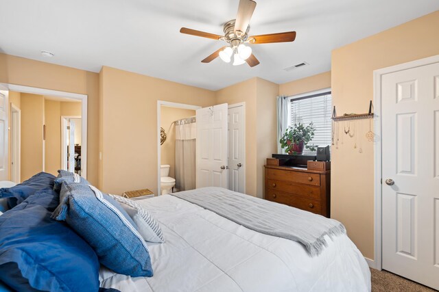 832 Grayson Ave, Waynesboro, VA 22980 - bedroom featuring carpet floors, ceiling fan, and ensuite bathroom