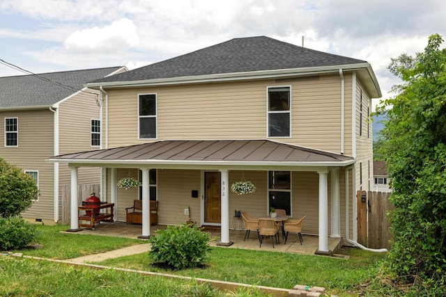 832 Grayson Ave, Waynesboro, VA 22980 - back of house featuring a standing seam roof, a metal roof, roof with shingles, and covered porch