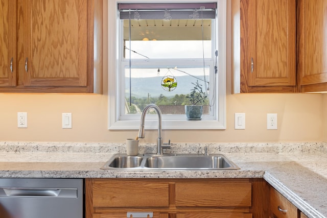 832 Grayson Ave, Waynesboro, VA 22980 - kitchen featuring stainless steel dishwasher, light countertops, and brown cabinetry