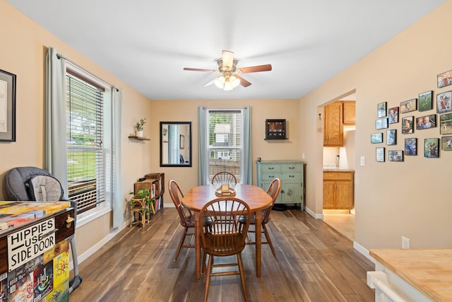 832 Grayson Ave, Waynesboro, VA 22980 - dining space featuring ceiling fan and dark wood-type flooring