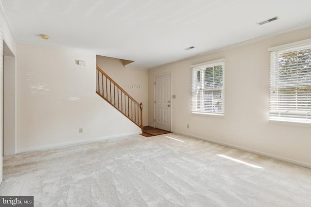 9839 Dominion Forest Cir, Fredericksburg, VA 22408 - carpeted foyer featuring stairway, crown molding, and baseboards