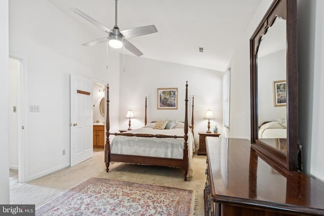 9839 Dominion Forest Cir, Fredericksburg, VA 22408 - bedroom with light carpet, vaulted ceiling, and baseboards