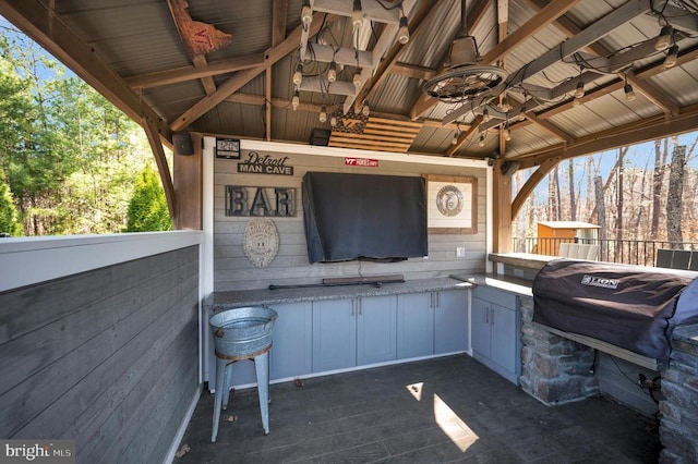 11001 Waterstone Pl, Spotsylvania, VA 22551 - view of patio / terrace with a gazebo, a ceiling fan, and exterior kitchen
