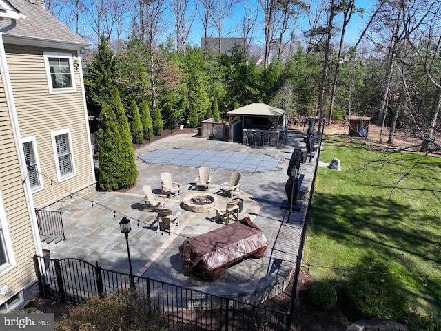 11001 Waterstone Pl, Spotsylvania, VA 22551 - view of patio with a fire pit and a gazebo