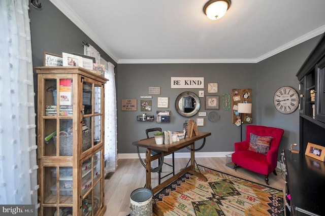 11001 Waterstone Pl, Spotsylvania, VA 22551 - office area featuring crown molding, wood finished floors, and baseboards