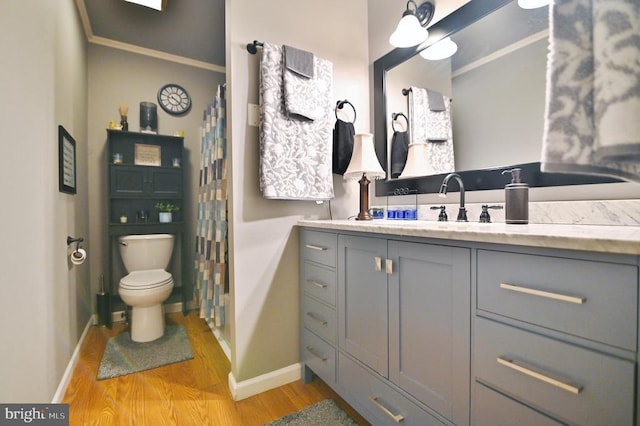 220 Airstrip Rd, Luray, VA 22835 - bathroom featuring wood finished floors, vanity, ornamental molding, and curtained shower