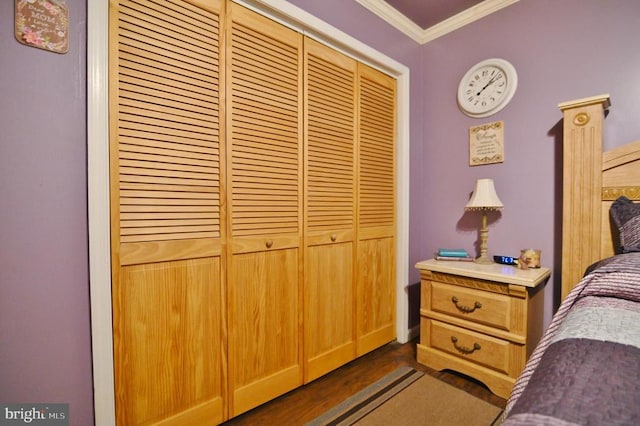 220 Airstrip Rd, Luray, VA 22835 - bedroom with ornamental molding, a closet, and dark wood-style floors