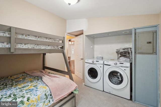 31055 Lumber Rd, Locust Grove, VA 22508 - laundry area with electric panel, independent washer and dryer, and light colored carpet