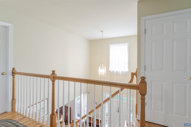 5031 Clearfields Ct, Crozet, VA 22932 - corridor with an upstairs landing, a chandelier, and wood finished floors