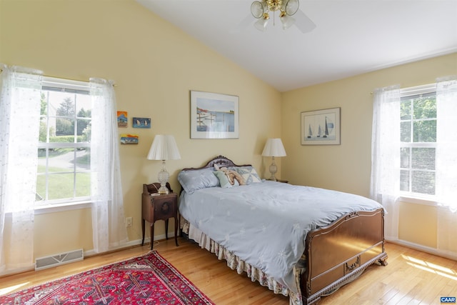5031 Clearfields Ct, Crozet, VA 22932 - bedroom featuring light wood-style flooring, vaulted ceiling, and ceiling fan