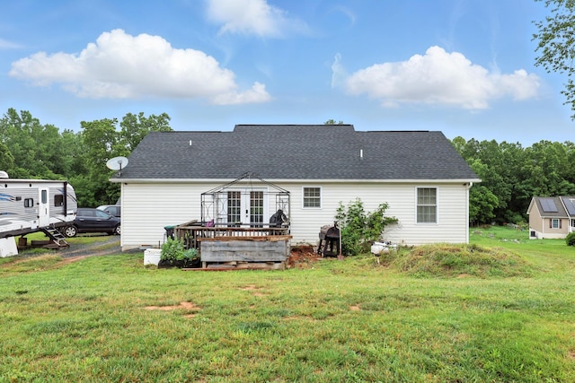 14975 Woodcreek Ln, Timberville, VA 22853 - back of house featuring a wooden deck, a gazebo, a lawn, and a shingled roof