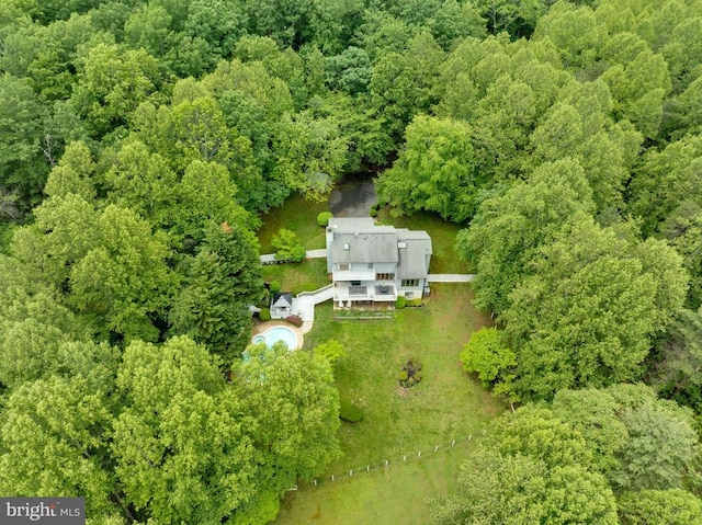  - view from above of property featuring a forest