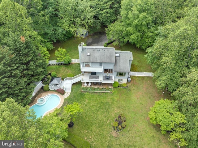  - view from above of property with a pool area