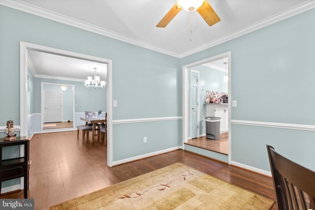 8314 Old Mill Ln, Spotsylvania, VA 22551 - bedroom with wood finished floors, crown molding, and a chandelier