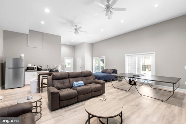8314 Old Mill Ln, Spotsylvania, VA 22551 - living room featuring ceiling fan, light wood-type flooring, and recessed lighting