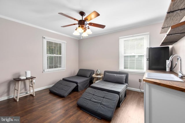 8314 Old Mill Ln, Spotsylvania, VA 22551 - sitting room featuring crown molding, ceiling fan, healthy amount of natural light, and wood finished floors